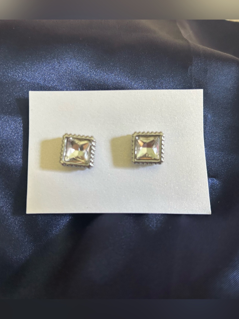 Silver Square Rhinestone Studded Earrings